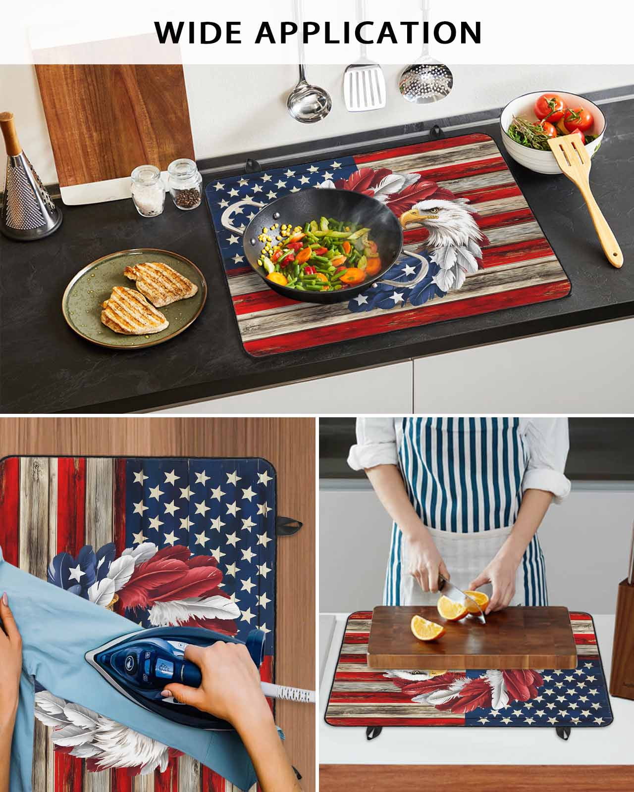 Large Induction Cooktop Protector Mat American Flag Stove Top Covers for Electric Stove, Blue Red USA Flag Eagle Wreath Decorative Stove Burner Cover Mats, Glass Top Stove Cover