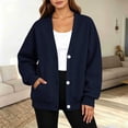 thumbnail image 6 of Turilly Women's V-Neck Button Down Sweatshirt, Loose Fit Long Sleeve Open Front Cardigans with Side Pockets, Casual Solid Color No-Hood Knit Top for Spring Autumn Winter Daily Wear, 6 of 6