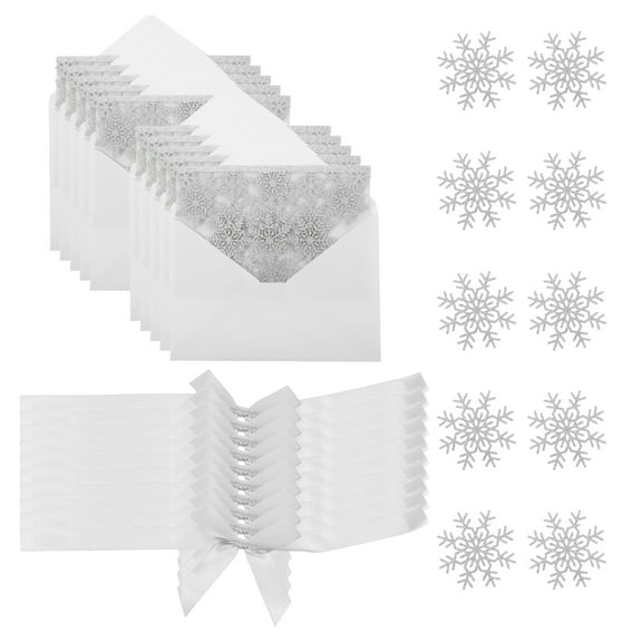 LOLIPPYY 10Sets Plated Silver Glitter Snowflake Invitation Card Sets with Envelopes for Wedding and Holiday Celebrations