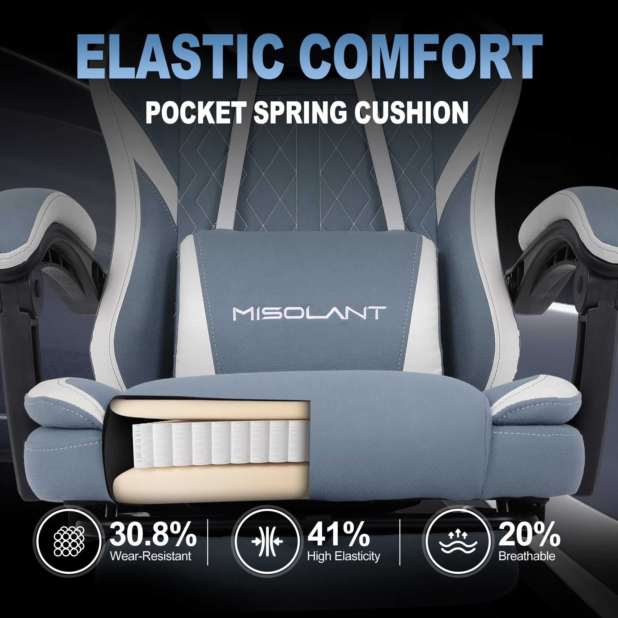 Misolant Gaming Chair with Footrest, Ergonomic Gamer Gear Gaming Chair for Adult with Lumbar Massage