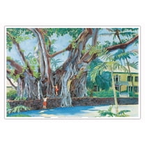 Climbing the Royal Banyan Tree (E E Ka Panaiana) - Hulihe‘e Palace Hawaii - From an Original Watercolor Painting by Janet Stewart - Master Art Print (Unframed) 13in x 19in