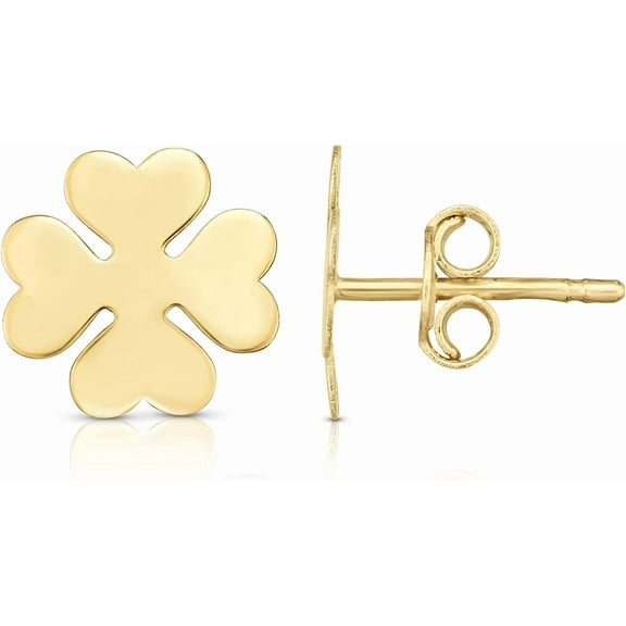 Floreo 14k Yellow Gold 10mm High Polish 4-Leaf Clover Stud Earrings
