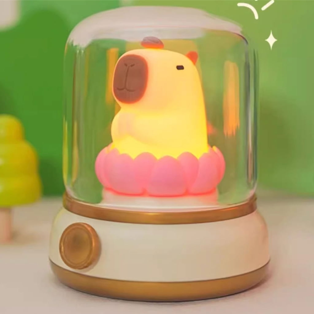 Jesscasday Vintage Capybara Nightlight Silicones Desktop Figurine with Gentle Glowing Oil Lamp Shape USB Rechargeable Night Lamp