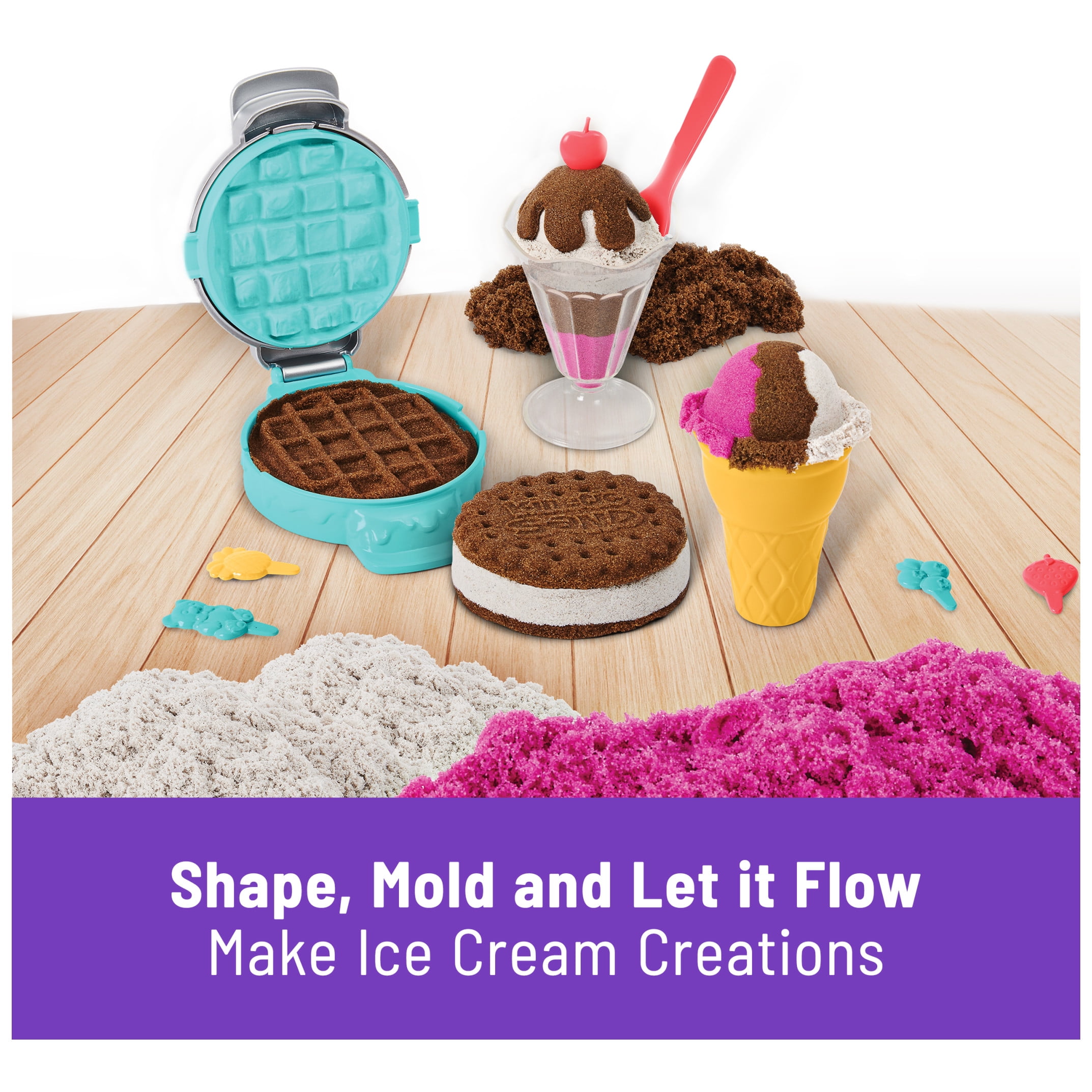 Kinetic Sand Scents, Ice Cream Treats Playset, Easter Basket Stuffers, Includes 3 Scented Colors of Moldable Play Sand & 6 Tools, Sensory Toys for Kids