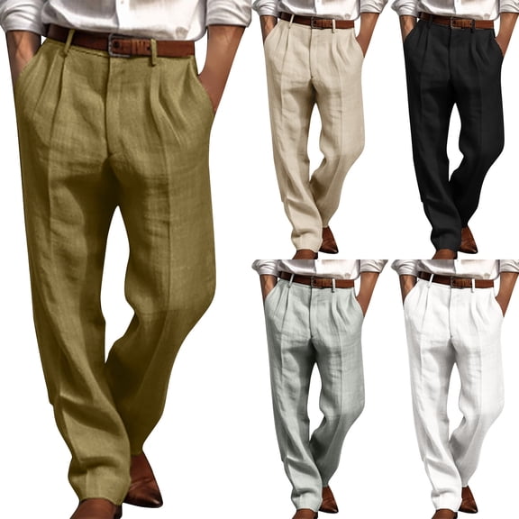 Lovzfmll Men's Travel Pants, Pleated Dress Work Trousers with Pockets, Loose Full Length Business Pants, Solid Color Formal Relaxed Fit Fall Clothes