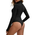 thumbnail image 3 of INSPIRE CHIC Women's High Neck Long Sleeve Tops Slim Fit Bodysuit Jumpsuit S Black, 3 of 5