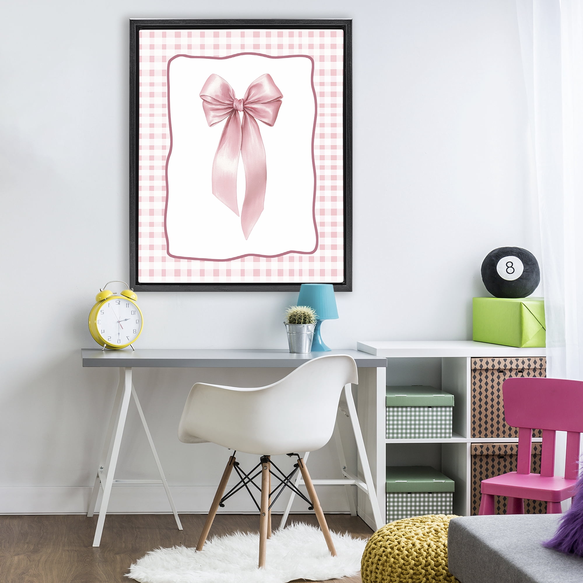 Stupell Industries Pink Gingham Ribbon Black Framed Floater Canvas Wall Art, design by Christine Simpson Art