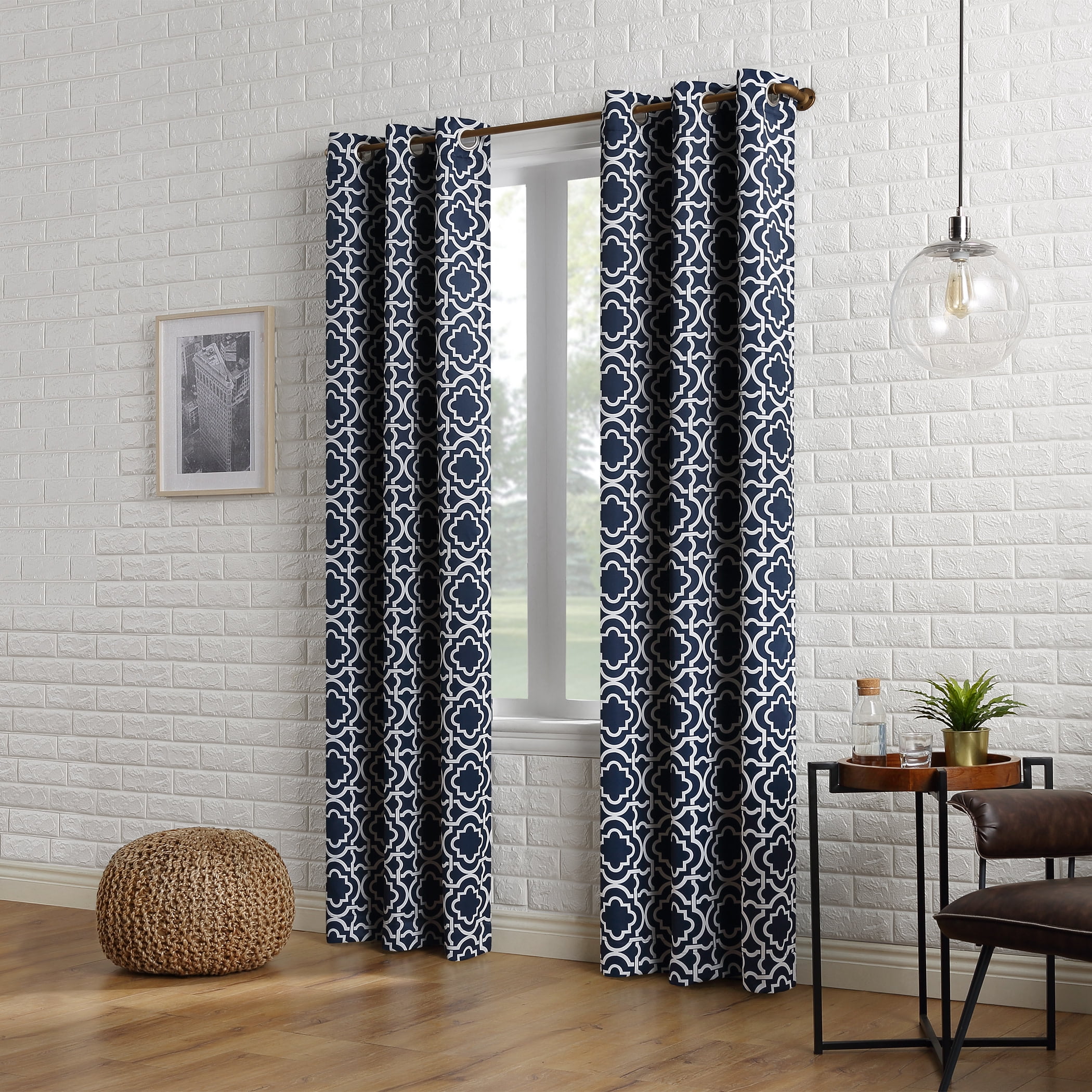 Sun Zero Barnett Trellis Blackout Grommet Curtain Panel, 40"X84", Navy