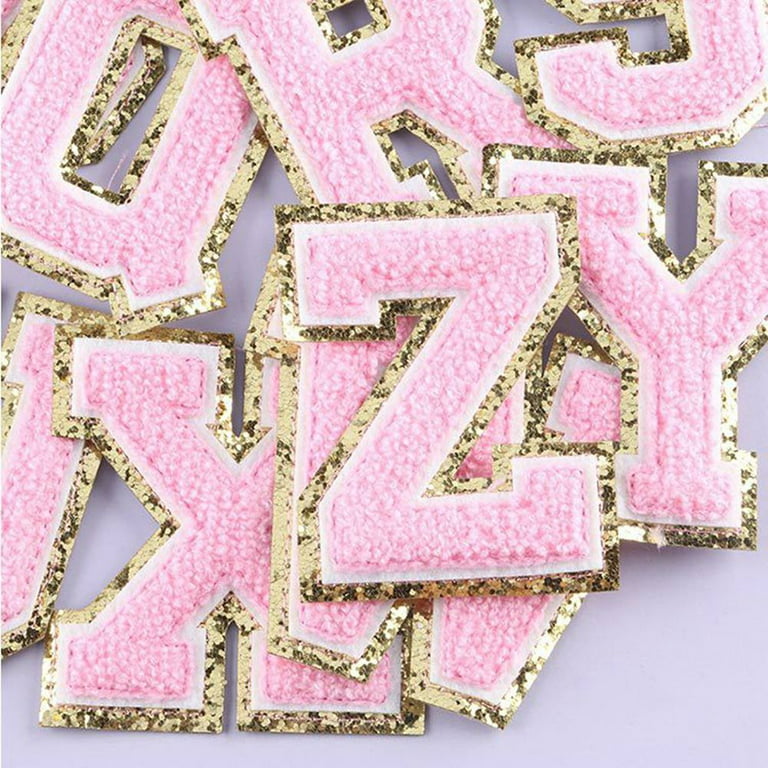 Large Pink Towel English letter Patches for Clothes Embroidery Appliques  Child Women Clothing Name Badges Accessories K