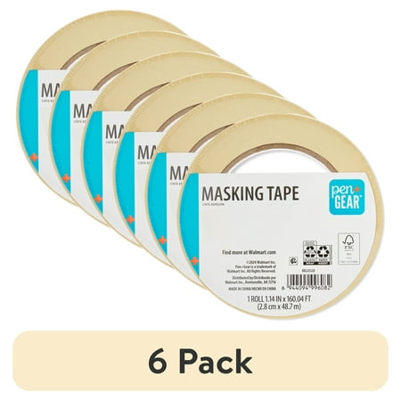 (6 pack) Pen+Gear Masking Tape, 1.14 in x 54.6 yd, Brown, 1 Roll