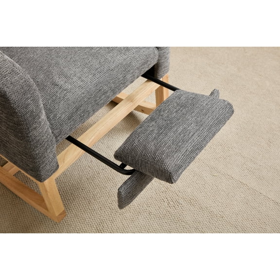 Lisonu Modern Nursery Glider Rocking Chair, Upholstered High-Back Rocker in Dark Gray Teddy Fabric, Comfy Lounge Armchair with Side Pocket & Solid Wood Legs