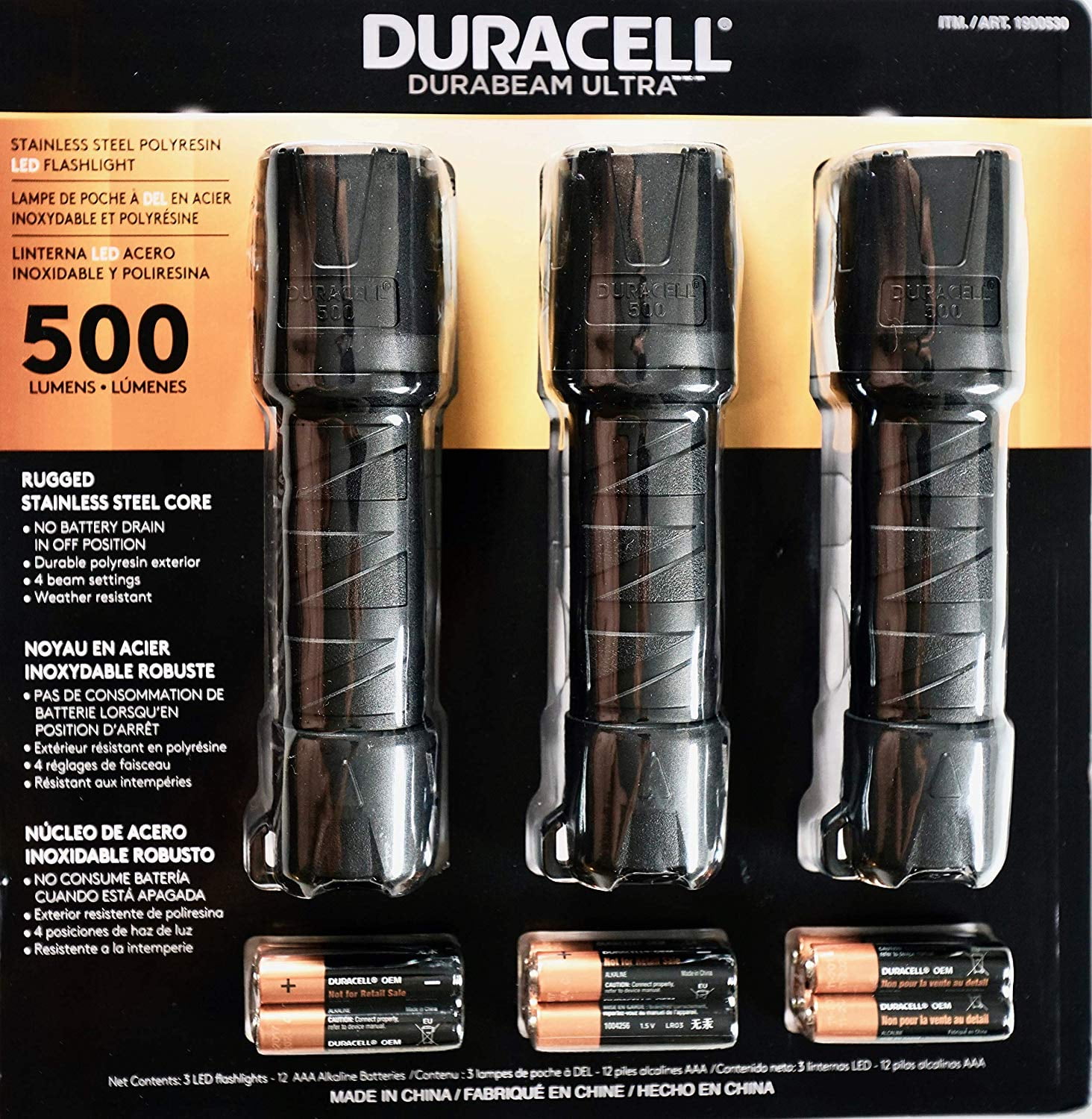 Duracell Durabeam Ultra LED Flashlight 500 Lumens, 3 Count w/ Batteries - Walmart.com - Walmart.com