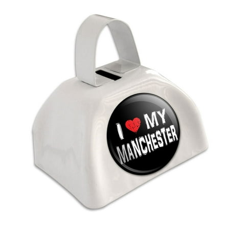 I Love My Manchester Stylish White Cowbell Cow Bell