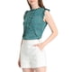 thumbnail image 4 of INSPIRAR CHIC Blusa sin mangas para mujer con volantes, estilo de oficina, blusas florales vintage de los años 50, L Azul Verde-Floral, 4 of 6
