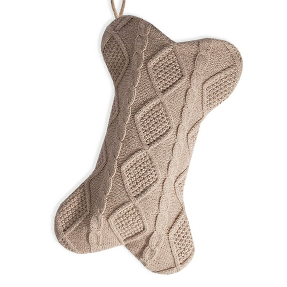 Dog Christmas Stocking, Knit Christmas Stocking for Dogs, Bone Shape Dog Stocking Xmas Pet Stockings Hanging Ornaments for Dogs Cats Pets, Brown