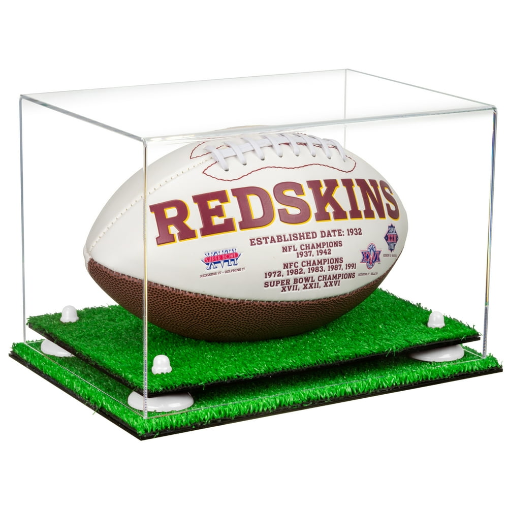 Deluxe Clear Acrylic Football Display Case with White Risers and Turf