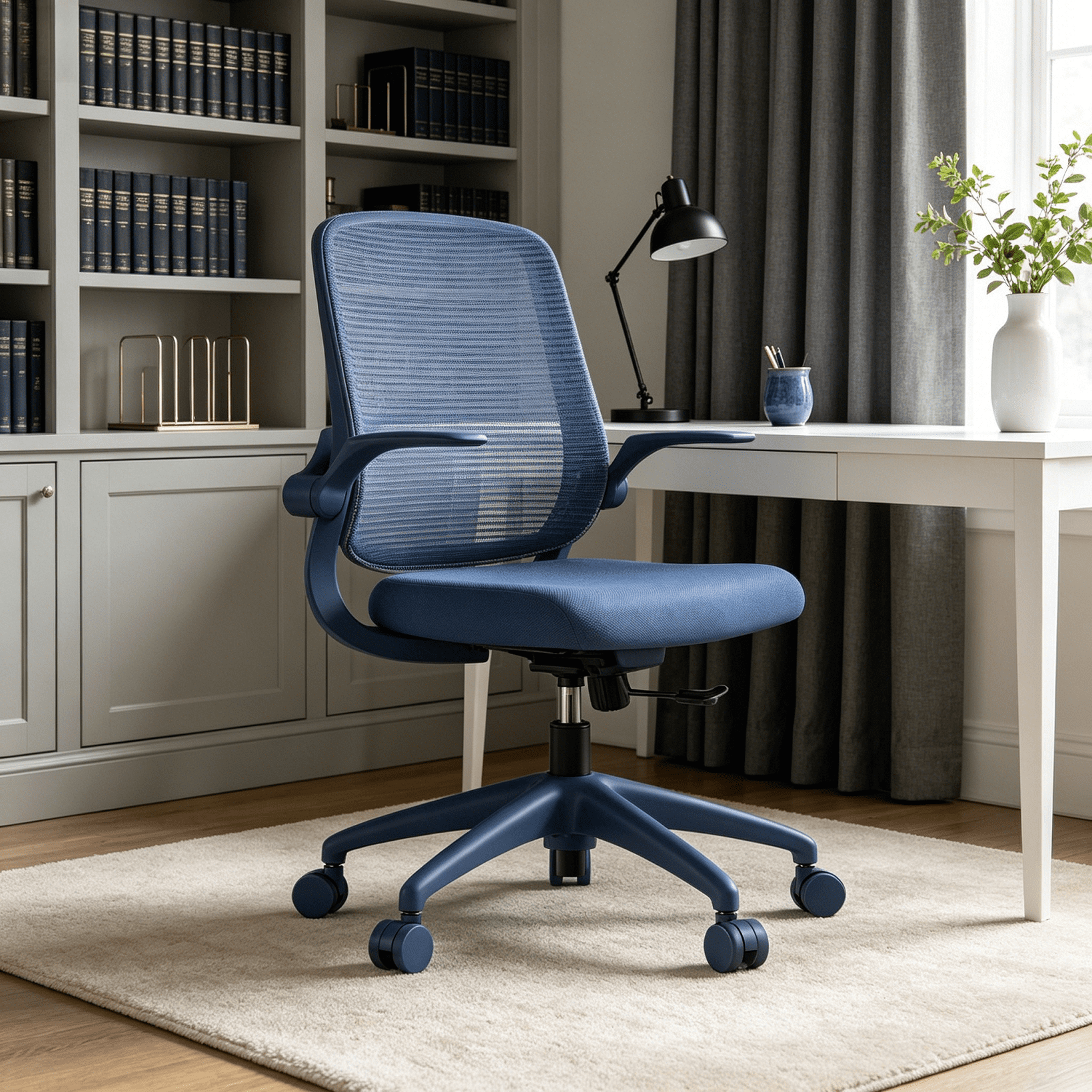 Homy Casa Blue Mesh Office Chair with Flip-Up Arms, Ergonomic Swivel Desk Chair for Home Office