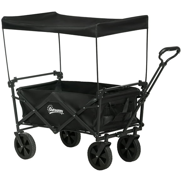 Outsunny Collapsible Wagon Cart with Removable Canopy and Carrying Bag