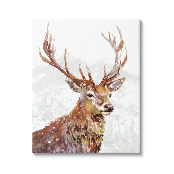 Stupell Industries Winter Deer Mountain Snowfall Holiday Painting Gallery Wrapped Canvas Print Wall Art