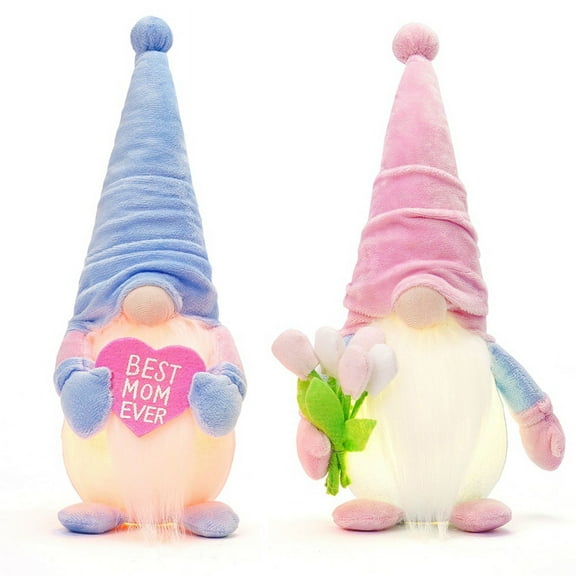 Mother'S Day Birthday Gifts Gnomes Decorations for Home, 2PCS Lighted Tulip Gnomes Plush Decoration Indoor for Mom Gifts
