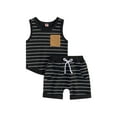 thumbnail image 2 of Musuos Baby Boy Casual Summer Outfits 0-3 Years Striped Sleeveless Tank Tops and Elastic Waist Shorts with Pocket 2 Piece Kids Set, 2 of 9