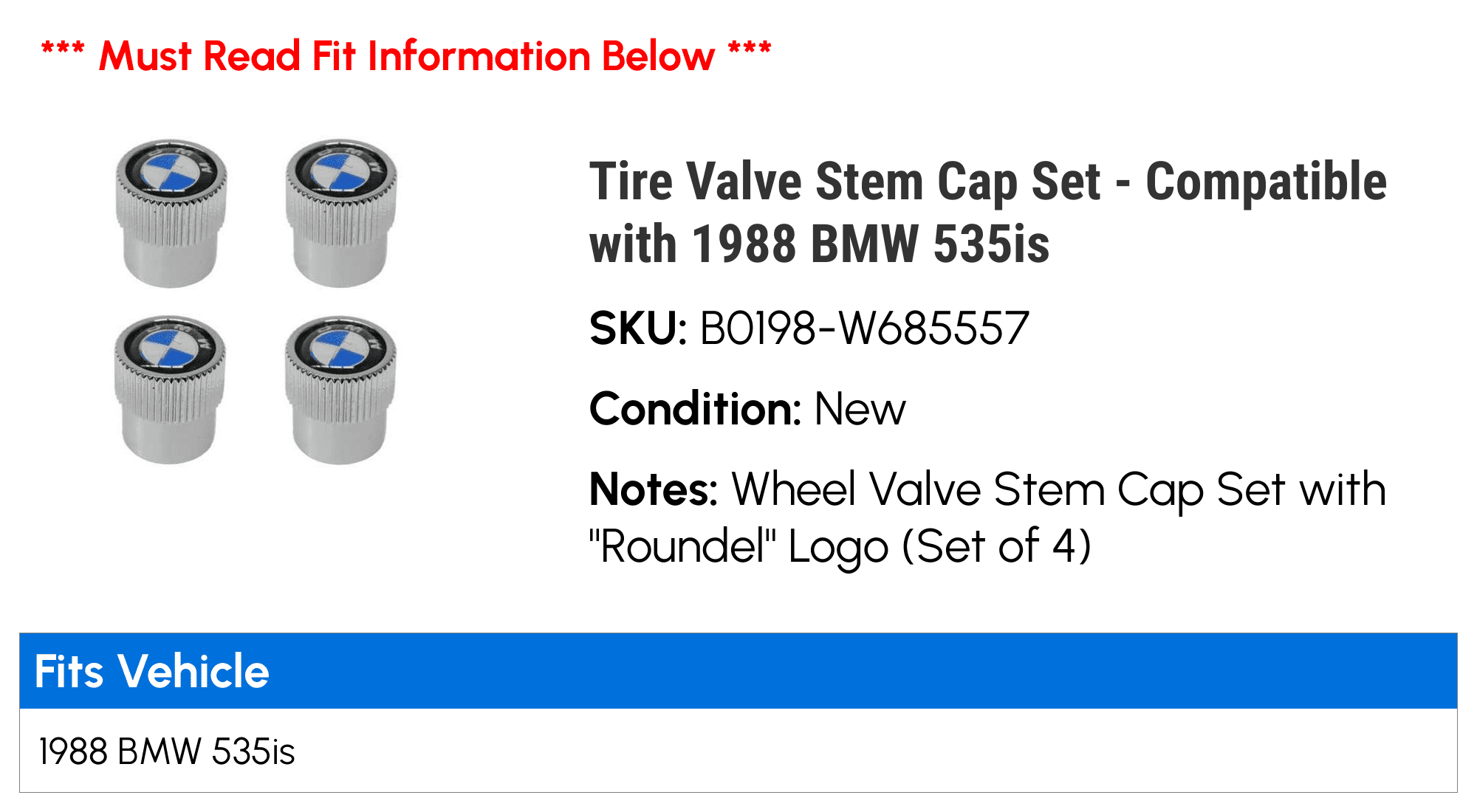 Tire Valve Stem Cap Set - Compatible with 1988 BMW 535is