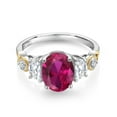 thumbnail image 2 of Gem Stone King 925 Silver and 10K Yellow Gold 3-Stone Ring Created Ruby Moissanite (2.50 Cttw), 2 of 3