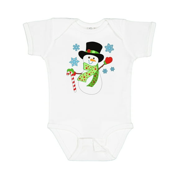 Inktastic Christmas Snowman in Top Hat with Candy Cane Boys or Girls Baby Bodysuit
