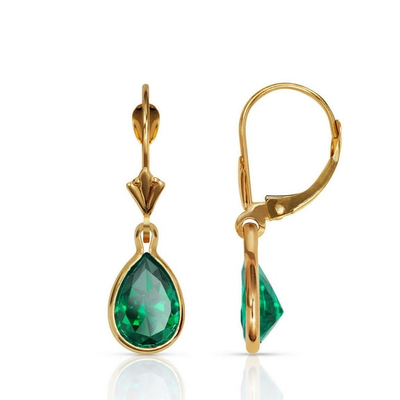 14k Yellow Gold 9x6mm Pear shape CZ Birthday Leverback Earrings (12 Colors) (6mmx25mm) (may green) Stud Earring for Wome