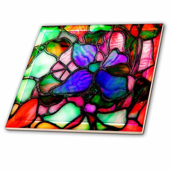 3dRose, Stained Glass Window Look vibrant colors, 12 Inch Ceramic Tile