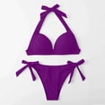 thumbnail image 5 of Staron Women's Bikini Set Halter Neck Push Up Padded Two Piece Swimsuit High Cut Solid Color Beach Vacation Swimwear, Purple L, 5 of 6