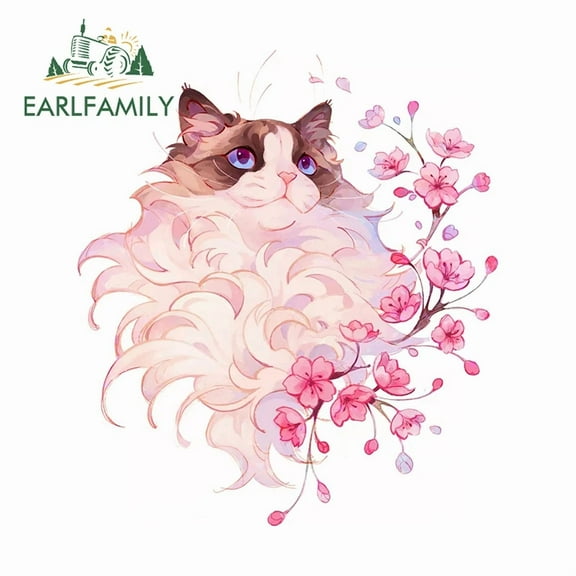 EARLFAMILY 5.1" for Flowers and Cats Car Stickers Cartoon Fashionable Decals Waterproof Windshield Vehicle Decor Car Label