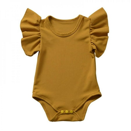 

Final Clear Out! Newborn Baby Girls Ruffles Romper Summer Short Sleeve Ribbed Knitted Jumpsuit Yellow 80 yards