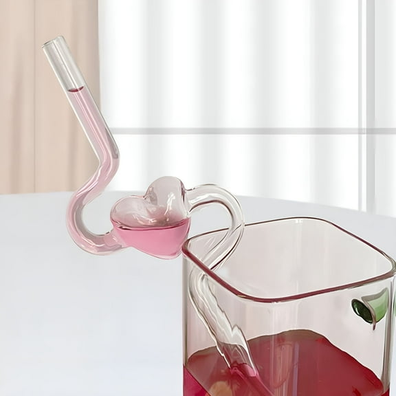 ACDANC Reusable Glass Drinking Straw Clear Straws Heart Straws Girls Gift Easy to Clean Bent Straws for Home Tea Hot and Cold Drink Water Bubble Tea