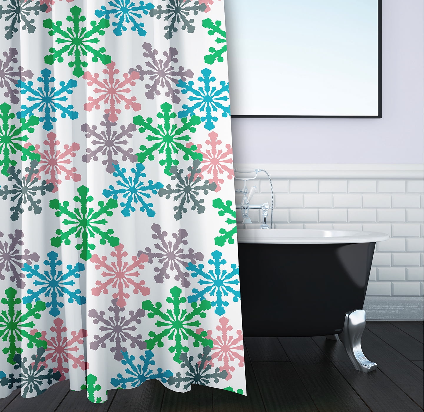 Simply Daisy 70" W x 73" L Snow Fall Polyester Shower Curtain, Bright Green [1 Ct]