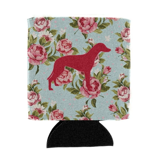 Greyhound Shabby Chic Blue Roses Can or Bottle Beverage Insulator Hugger BB1086