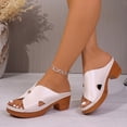 thumbnail image 3 of Platrform Heels for Women Open Toe Cutout Chunky Heeled Sandals Summer Casual Slip on Slides Cork Mules Beige Size 7.5, 3 of 8