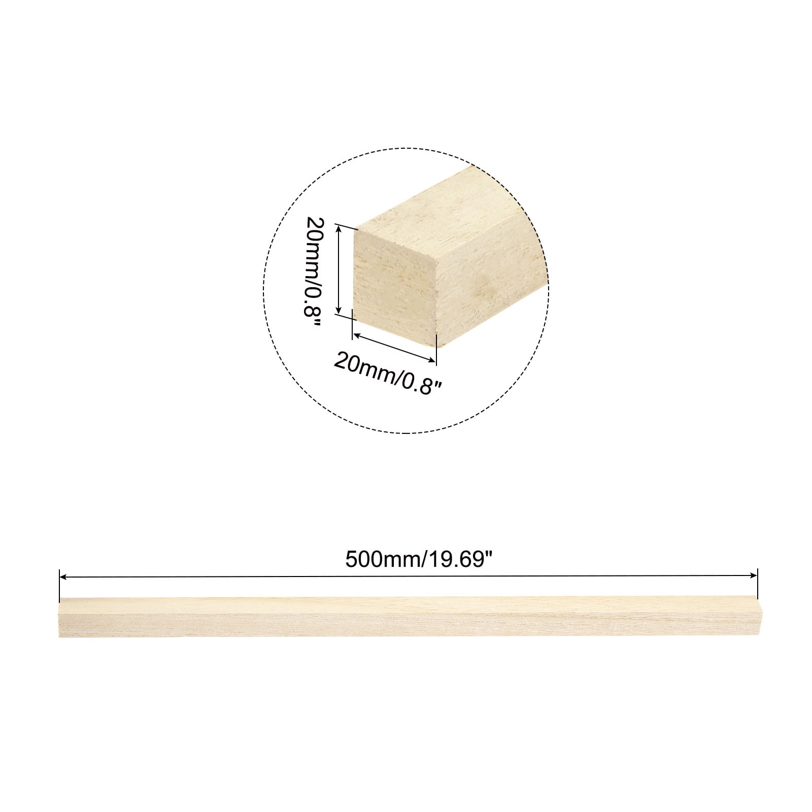 Square Wooden Sticks, 20"x0.8"x0.8" Dowel Rod Unfinished Hardwood Stick Craft Twigs Log Stick for DIY Crafts 10pcs