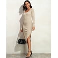 thumbnail image 6 of PrettyGuide Women's Midi Sweater Dress Scoop Neck Long Sleeve Slim Fit Slit Ribbed Knit Bodycon Fall Dress, 6 of 7