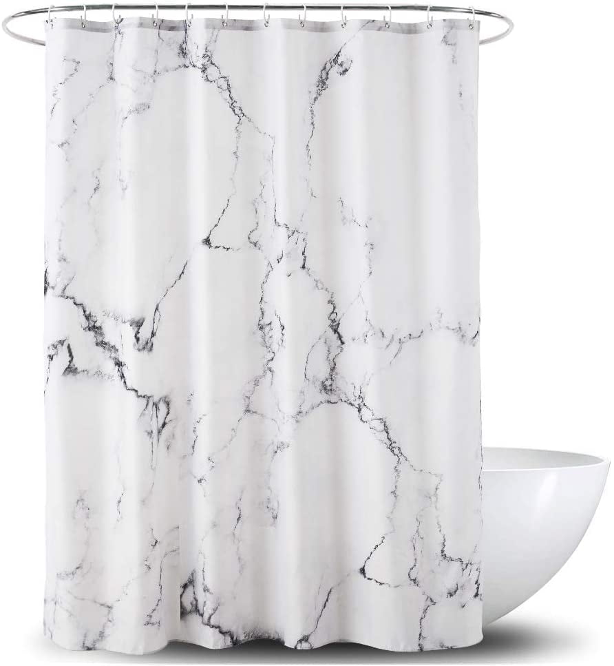 Marble Bathroom Shower Curtain,Grey and White Fabric Shower Curtain