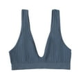 thumbnail image 2 of rygai Deep V-neck Wide Shoulder Straps Ribbed Women Bra Seamless Push Up Gym Underwear Female Clothing ,Blue,M, 2 of 8