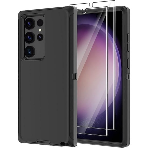 for Samsung Galaxy S23 Ultra Case with 2 Screen Protector,Heavy Duty Shockproof Drop Protective Full Body 3-Layer Military Grade Rugged Durable Phone Cover for Galaxy S23 Ultra 6.8"(Black)