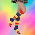 thumbnail image 2 of IWRICH Women's Striped Knee High Socks Funny Novelty Athletic Colorful Stripe Cute Stockings Tube Socks Multicolour, 2 of 5