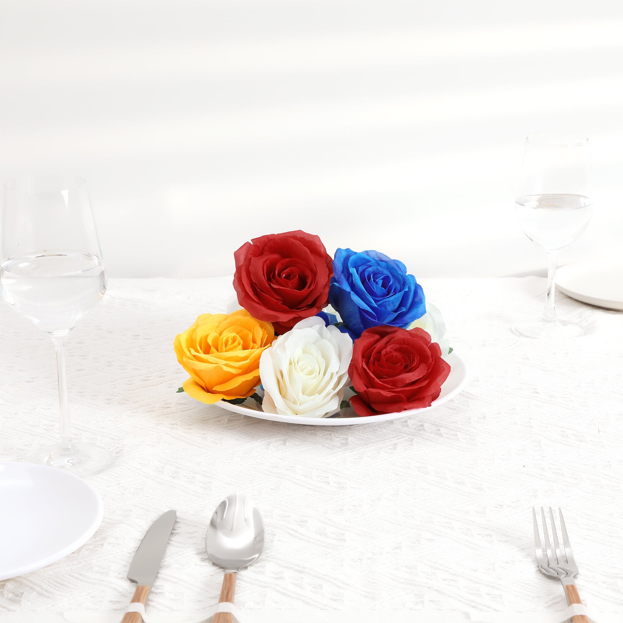 Unique Bargains 25 Pcs Roses Artificial Flowers Silk Fake Roses Blue