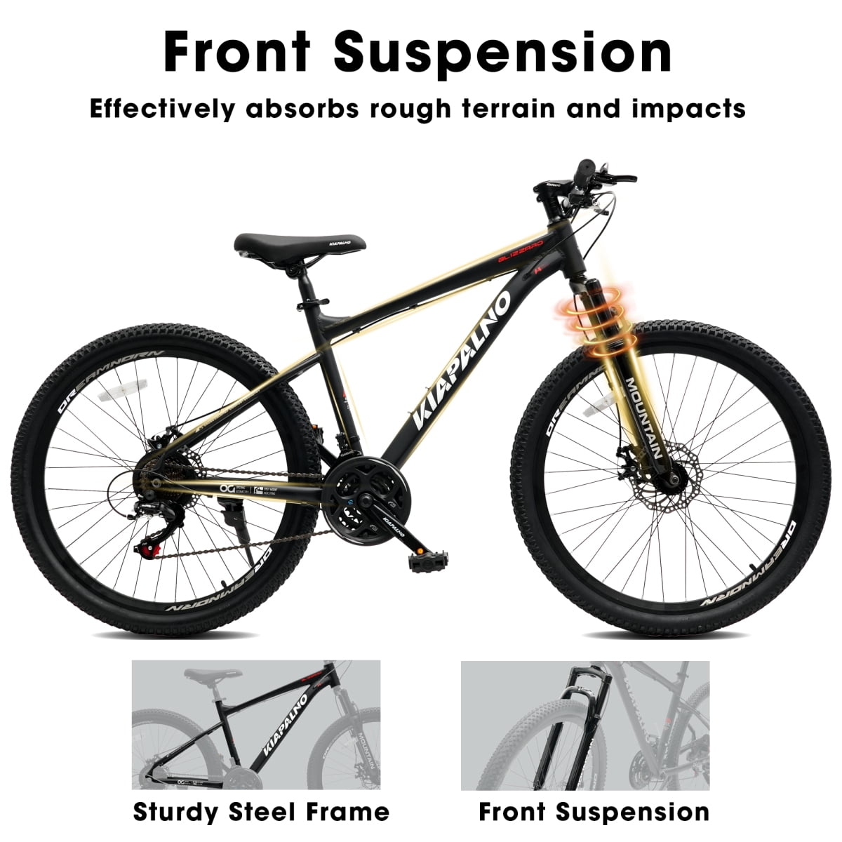 26 Inch All-Terrain Mountain Bike with Disc Brakes, 21-Speed Drivetrain, Steel Frame Front Suspension MTB for Men & Women, Trail Riding & Outdoor Cycling