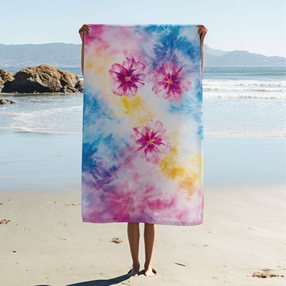 Adult Beach Towel, Modern Simple Beach Towel, Colorful Tie-Dye Printed Bath Towel