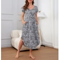 thumbnail image 2 of Richie House Nightgowns Nightdress Women V Neck Print Short Slit Sleepwear S-XXL RHW2895, 2 of 6
