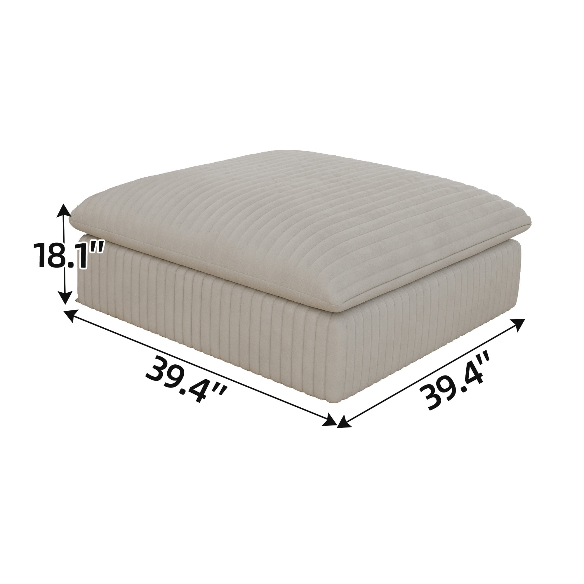 MAYEERTY Cloud Sofa White Corduroy Deep Seat Double-Layer Removable Cushion No Assembly Multi-Rooms