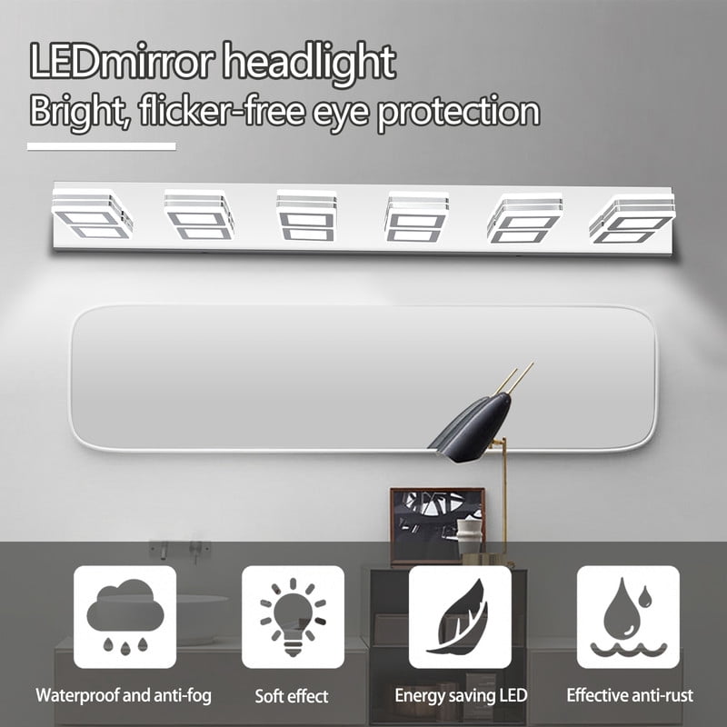 39" Modern Chrome 6-Light LED Vanity Light with Square Acrylic Lampshades – Energy Efficient Bathroom Light Fixture for Vanity Mirror, Powder Room, Bedroom, Living Room, Hardwired Wall Mount