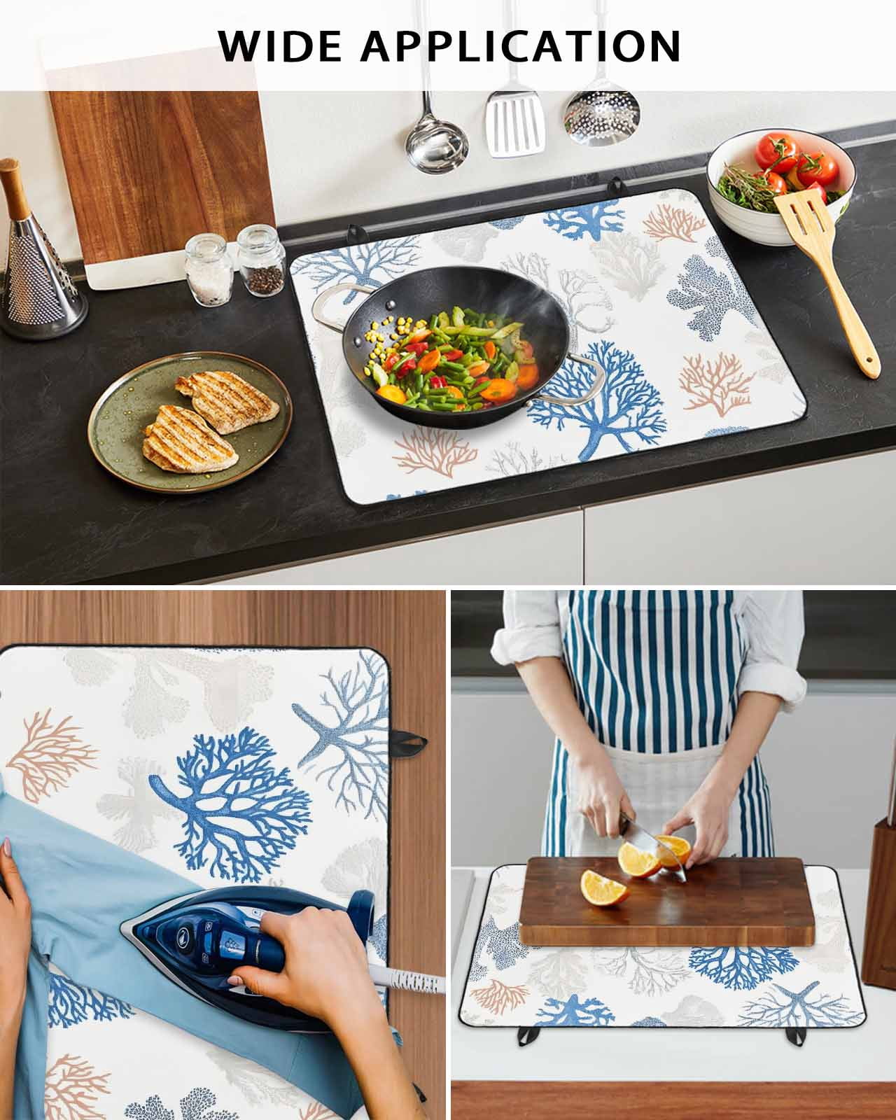 nqOlkjepod Large Induction Cooktop Protector Mat 36"x21", Coastal Blue Coral Stove Top Covers for Electric Stove, Summer Watercolor Ocean Sea Stove Burner Cover Mats, Glass Top Stove Cover